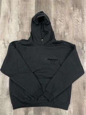 Essentials Black Pullover Hoodie with Subtle Logo